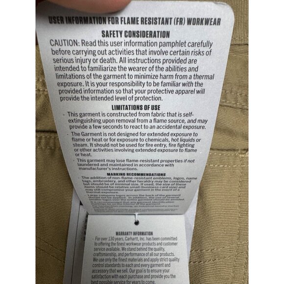 Carhartt FR Pants Mens 44x32 Khaki Flame Resistant Loose Fit Canvas Utility Work - Picture 11 of 16